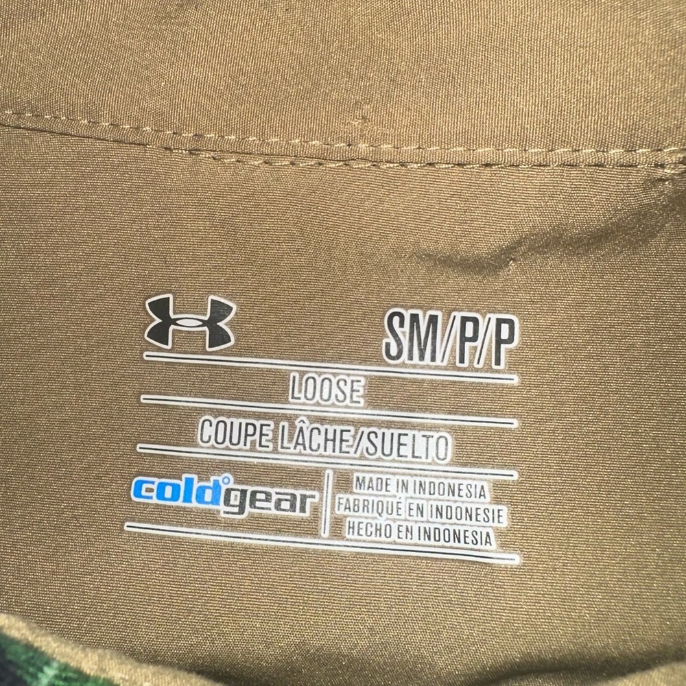 Under Armour Loose Cold Gear Button Green Blue Plaid Flannel Shirt Patched Elbow - Picture 2 of 6